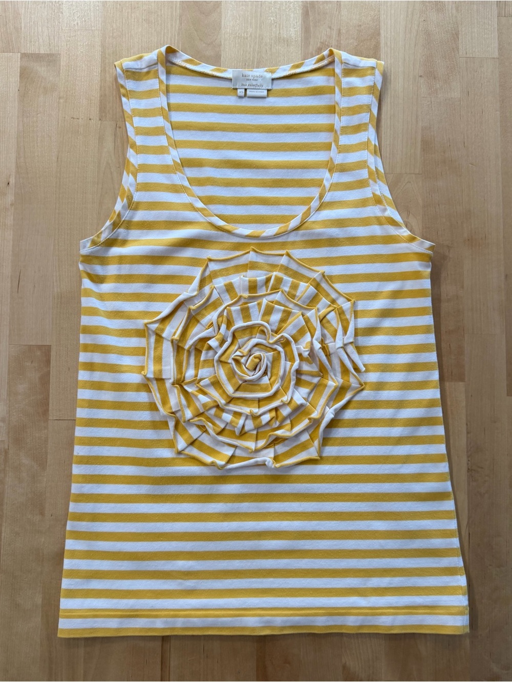 kate spade Live Colorfully Yellow and White Striped Ruffle Rosette Tank